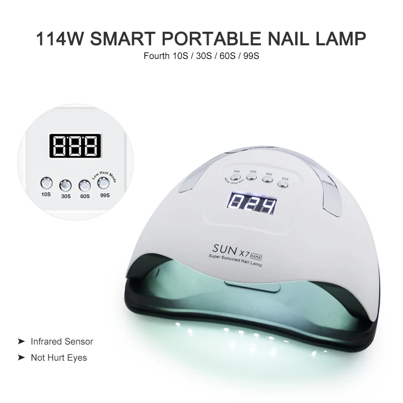 2020 New Models SUN X7 MAX 114W 57-Bead UV LED Lamp Four-Speed Comfortable Warm And Fast Drying Curing Nail Manicure Dryer | Красота и