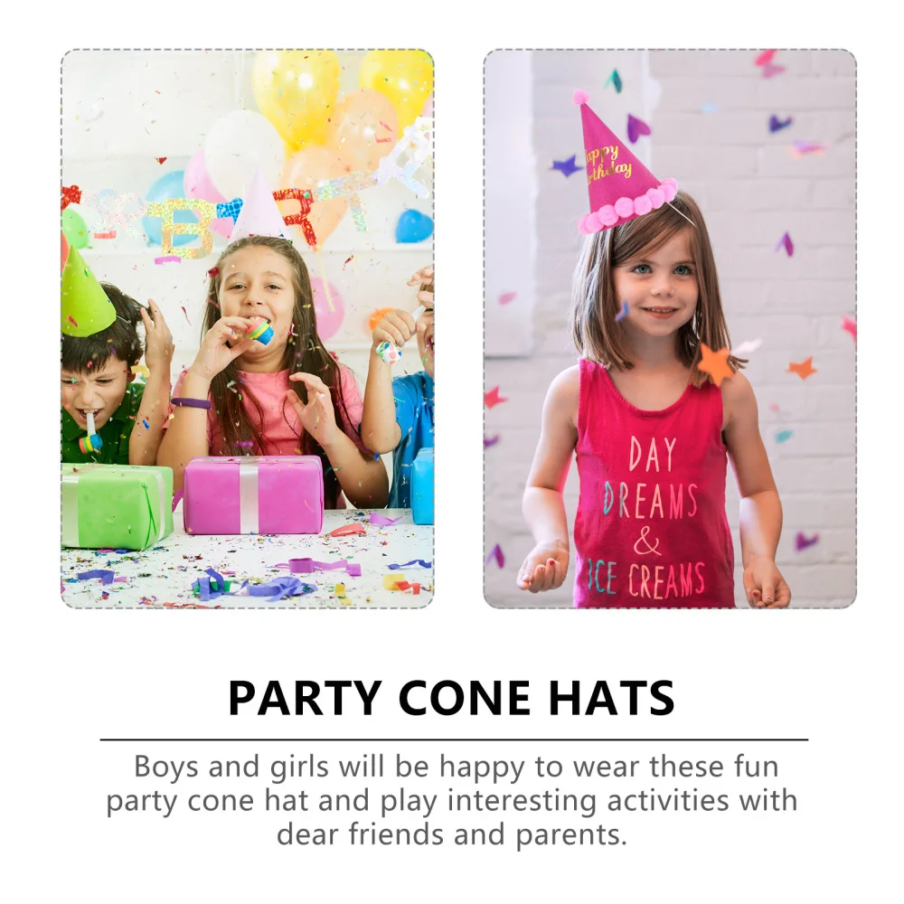 

10Pcs Glitter Party Caps Adorable Pom Poms Birthday Hat Props