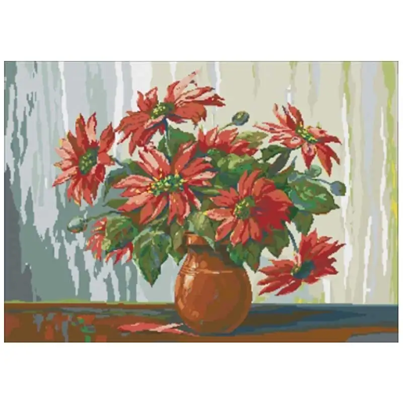 

Red flower and vase patterns Counted Cross Stitch 11CT 14CT 18CT DIY Chinese Cross Stitch Kits Embroidery Needlework Sets