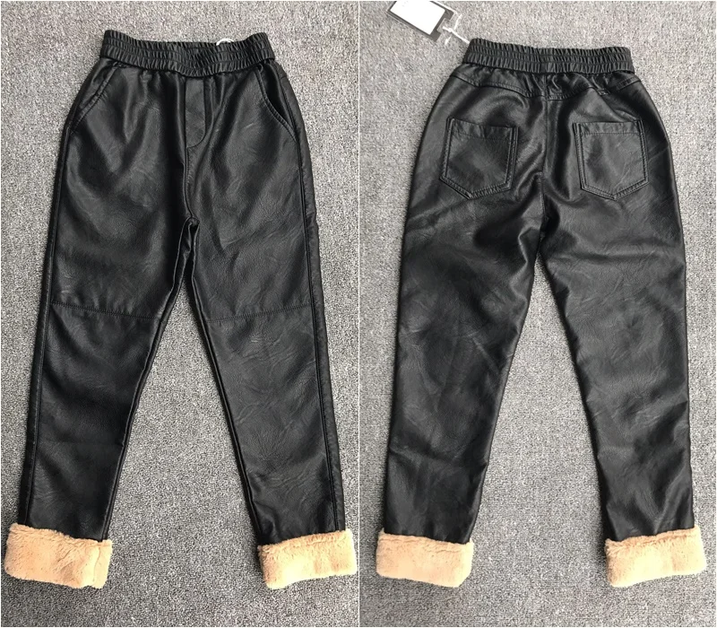 Зимние Модные женские плотные брюки из натуральной кожи с высокой талией