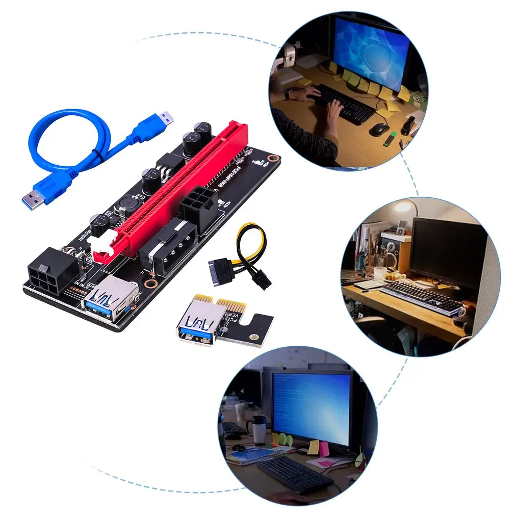 6 шт. новые Ver009 Usb 3 0 Pci E Ver 009S Экспресс 1X 4X 8X 16X расширитель Riser карта адаптера Sata 15Pin