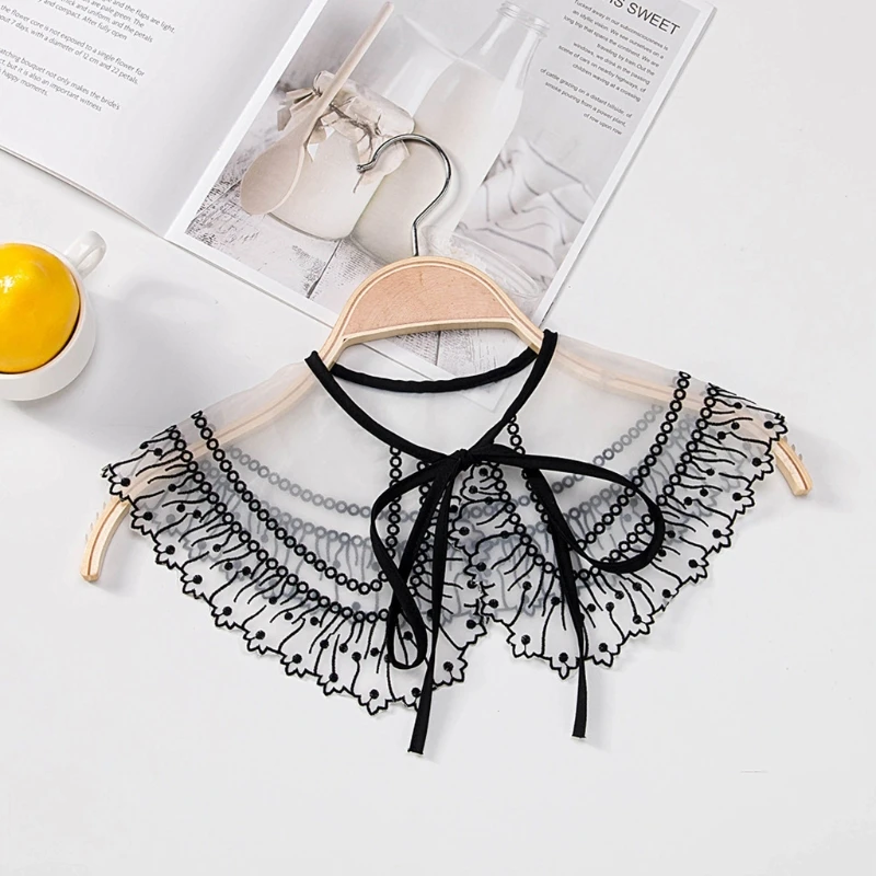 

Q1FA Fashion Women Lace Hollow Out Women Blouse Fake False Collar Clothes Shirt Detachable Collars Shirt Apparel Accessories