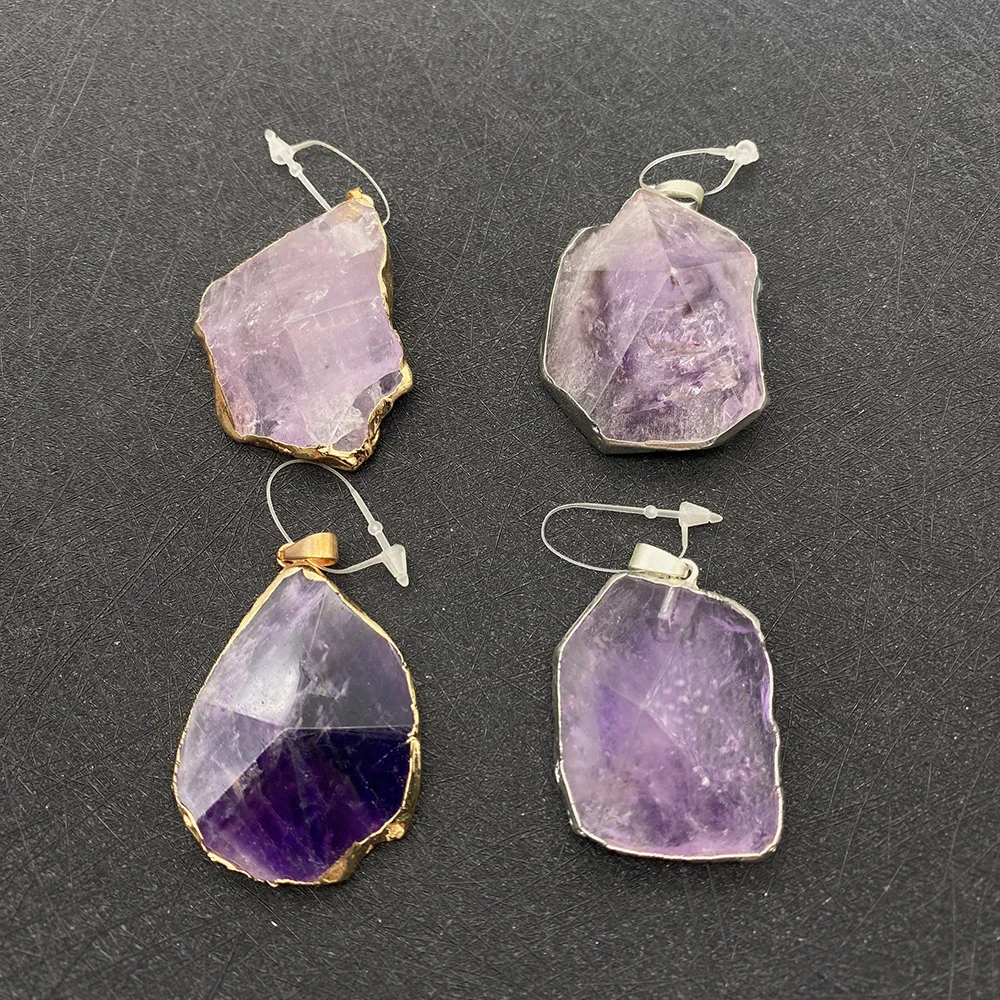 

1pcs Natural Stone Amethyst Necklace Pendant Irregular Shape Electroplating Crafts DIY Bracelet Earring Making Accessories