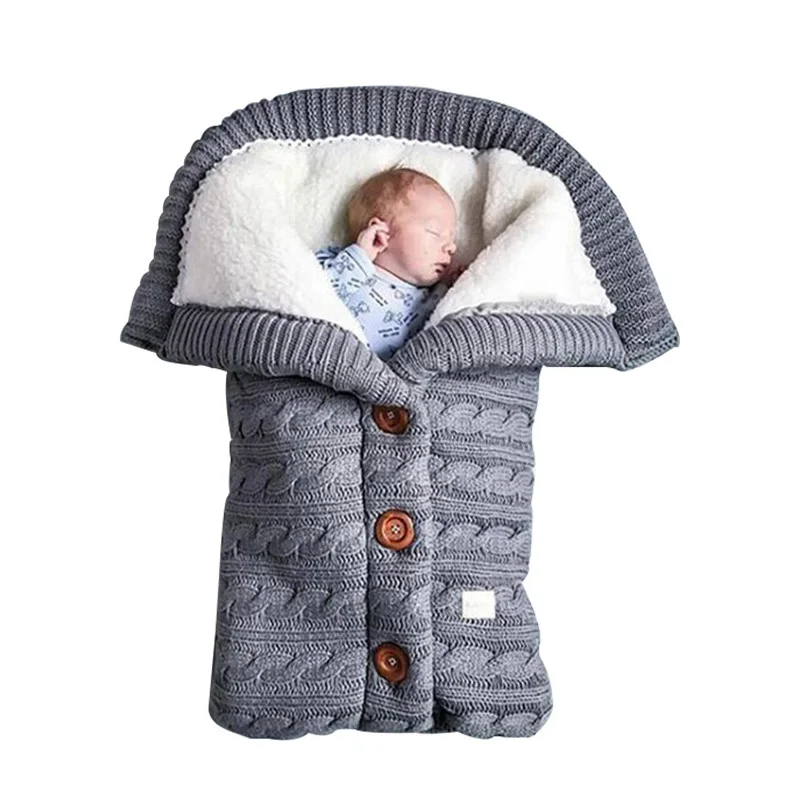 

Newborn Baby Winter Warm Sleeping Bags Infant Button Knit Swaddle Wrap Swaddling Stroller Wrap Toddler Blanket Sleeping Bags