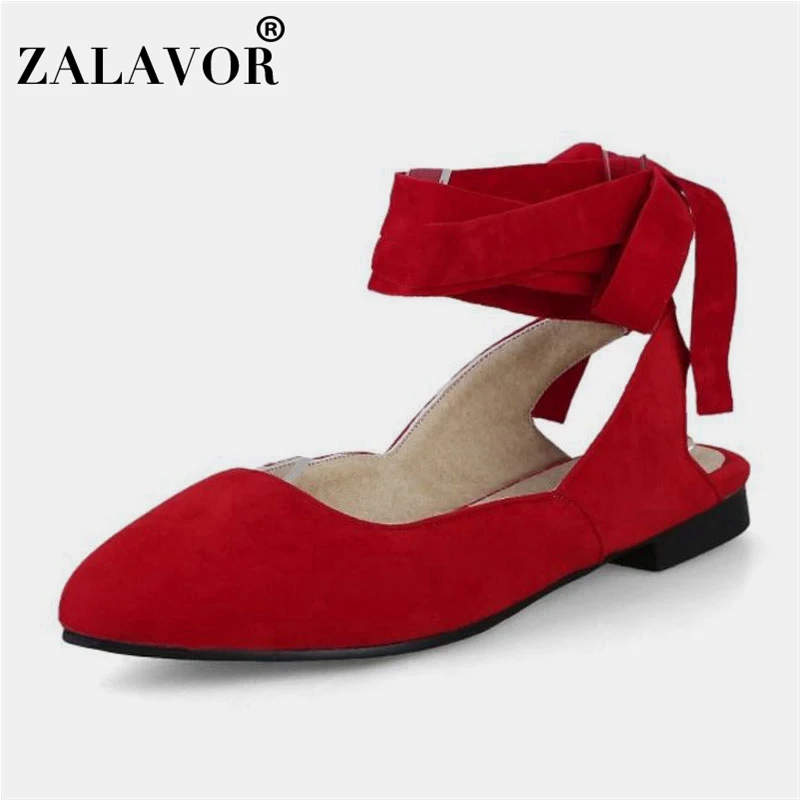 Женские сандалии с ремешком на щиколотке ZALAVOR Модные балетки размера плюс 33-46