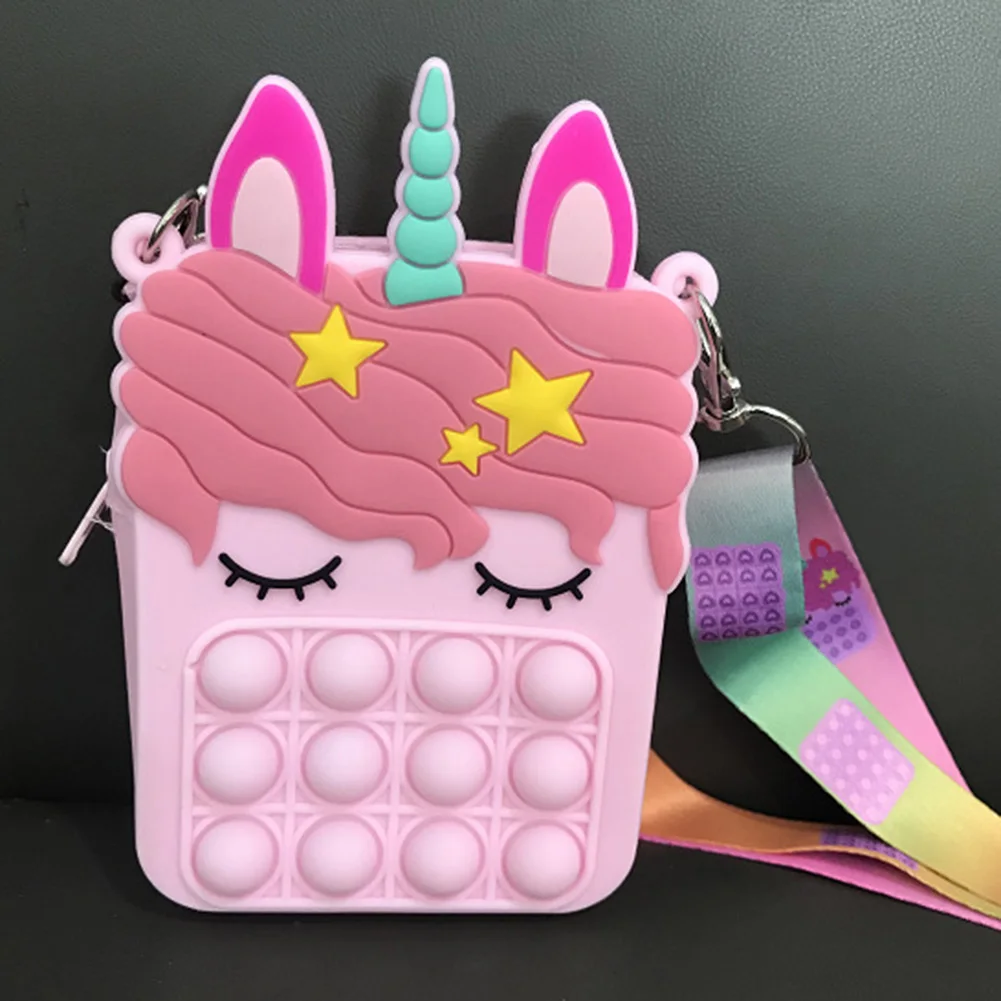 

Fashion Push Bubbles Toy Rainbow Unicorn Kawaii Coin Purse Children Wallet Ladies Bag Silica Gel Simple Dimple Fidget Toy