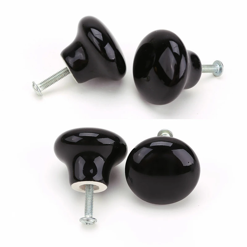 Black 4pcs Круглые керамические дверные ручки, кухонный шкаф, шкаф, ящик для шкафа, Мебельная ручка, мебельные аксессуары - Цвет: Black 4pcs