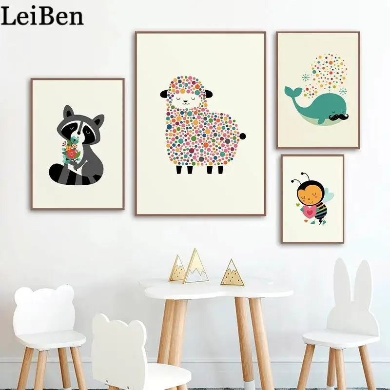 Милый Постер с животными и принт мультяшный минималистичный пузырь овечка пчела