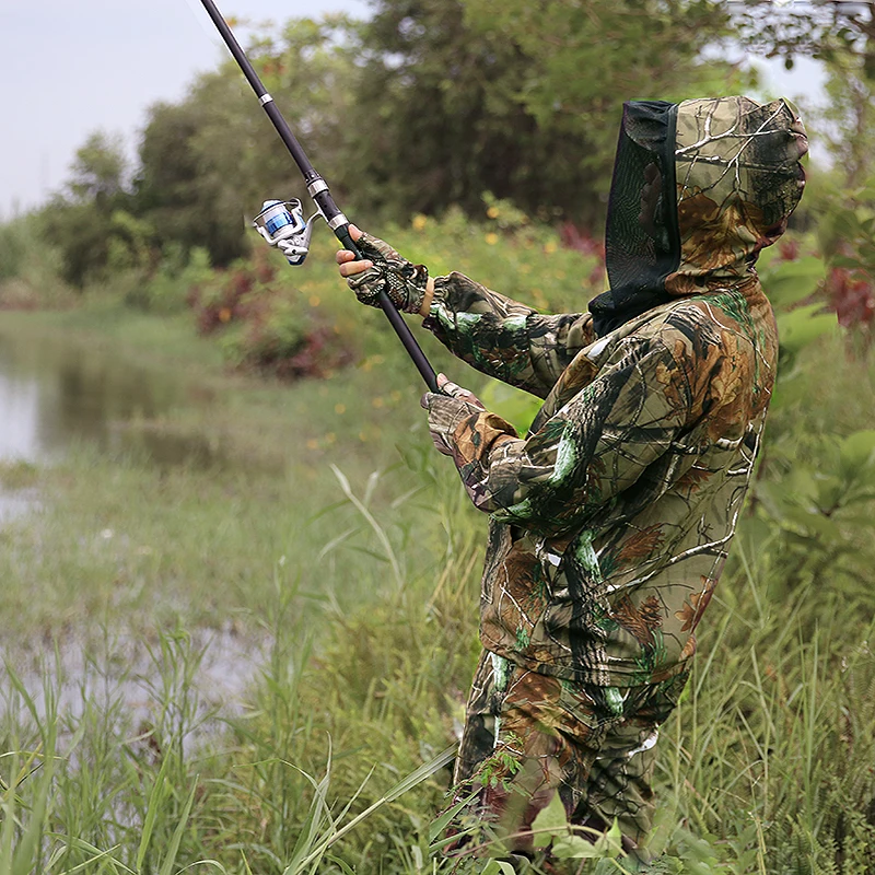 Summer Ultra-Thin Bionic Camouflage Suit Anti-Mosquito Fishing Hunting Clothes Tactical Ghillie Suits T-shirt Pants Set | Спорт и