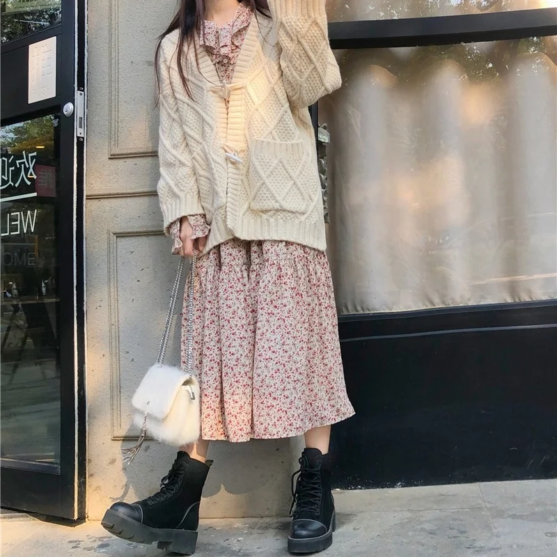 Unif Cardigan Winter Lazy Gentle Wind Button Sweater Coat Women's Spring Loose Medium Long Jum |