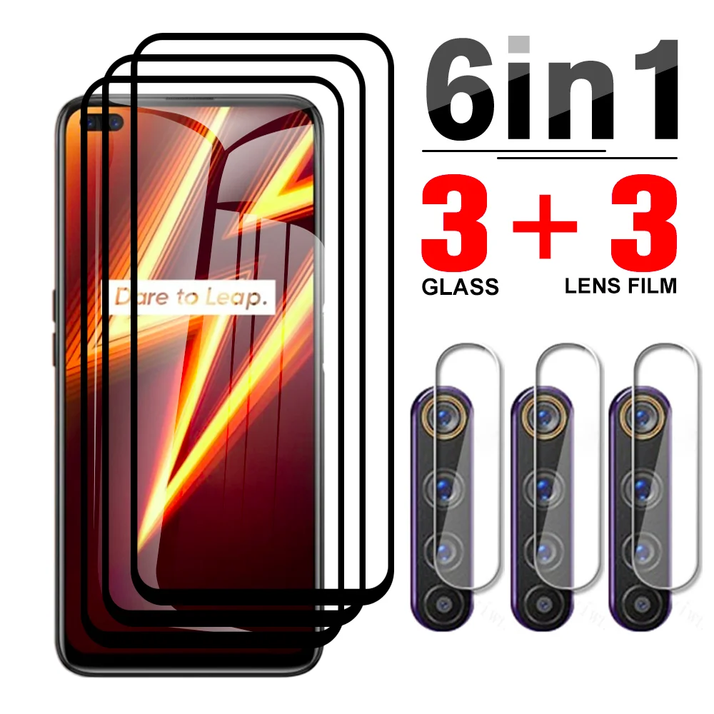 

6 в 1, Защита экрана для Oppo Realme 6 7 8 pro, закаленное стекло с черными краями для Oppo Realme 6 7 5G RMX2111, пленка для объектива камеры