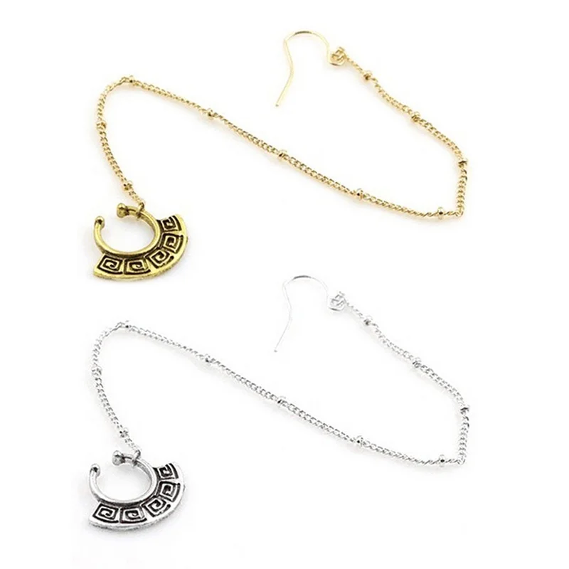 

NEW Fake Septum with Earring Chain Vintage Nose Rings Studs Hoop Ear Piercing Hanger Body Jewelry