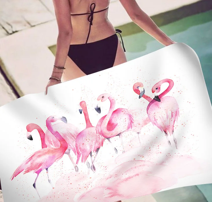 

Free shipping Gift Tropical Flower Watercolor Pink Purple Flamingo Love Pattern Rectangle Sports Gym Surfing Swim Beach Towel