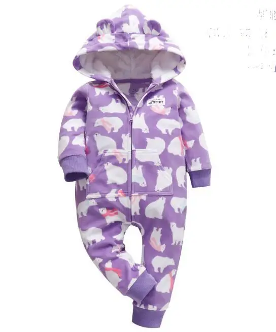 Purple Зимняя одежда bebes, комбинезон для девочек, пижамы для младенцев, флисовый Детский комбинезон с капюшоном, детская одежда с рисунком лисы, теплая одежда для маленьких мальчиков - Цвет: Purple