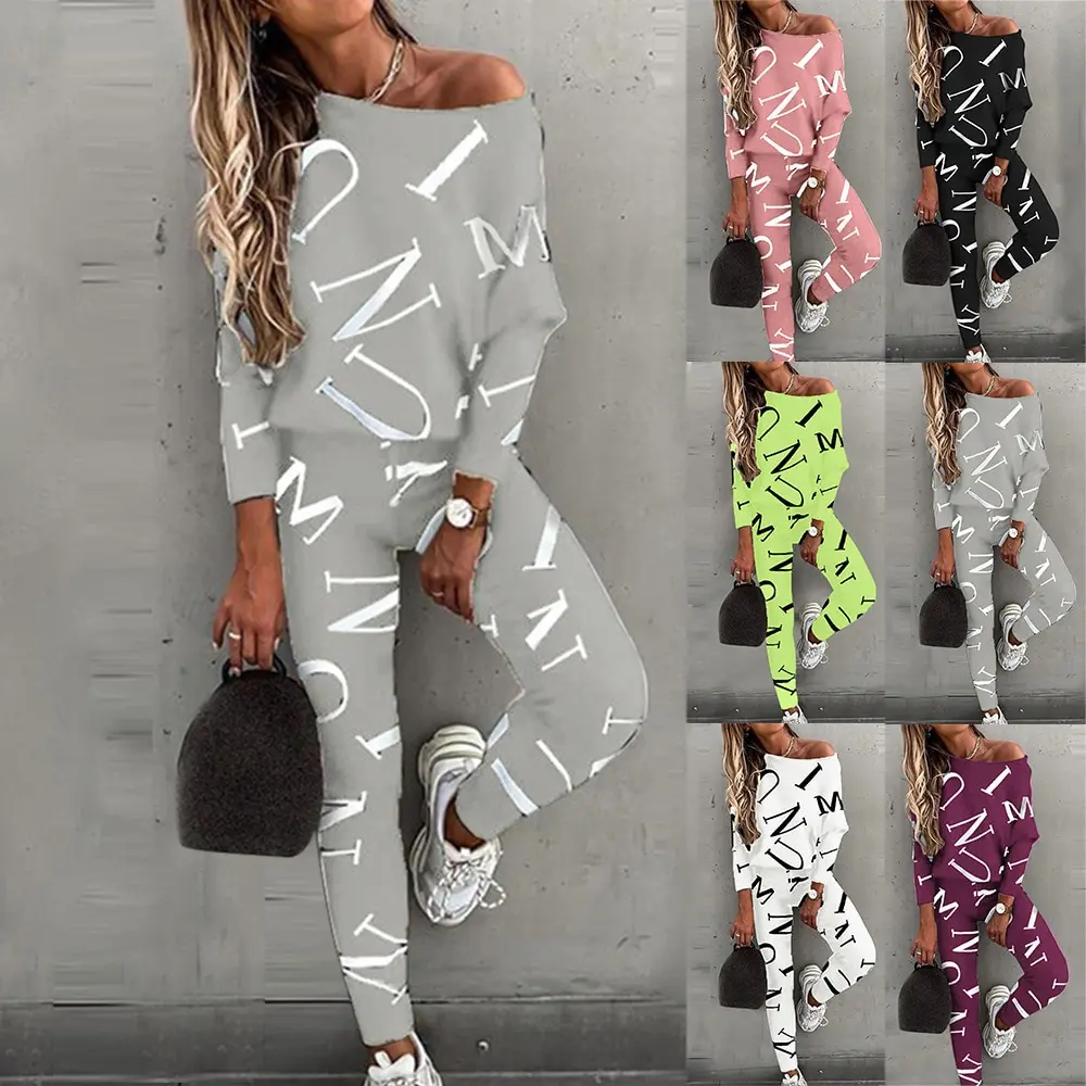 

Letter Tracksuit Women Streetwear Long Sleeve Mujer Blouse Pants Pyjama Joggers Two Piece Camisetas Sets Womens Outfits