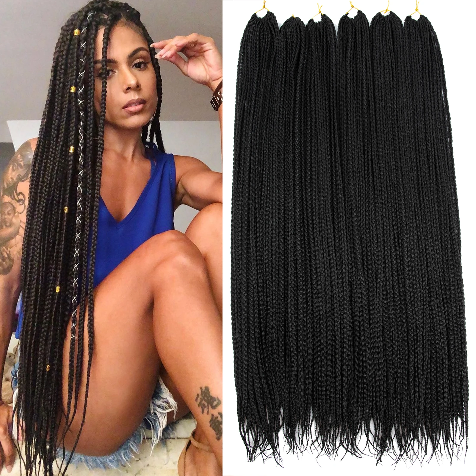 

Box BraidsCrochet Hair Long 30 Inch Synthetic Crochet Hair Extensions cabelo Heat Resistant Fiber Braiding Hair For Black Woman