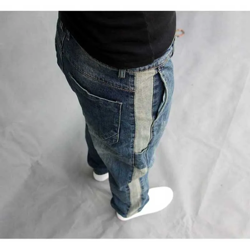 Корейские модные эластичные джинсы шаровары с полосками сбоку мужские