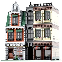 city center buildings compatible pet shop architecture model moc building blocks creative adults bricks toys for children gifts