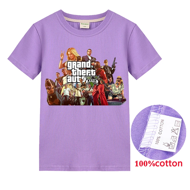 

2020 Grand Theft Auto Game GTA5 Summer Children T-Shirts Cool Colorful Boy 3D Print Tee Funny Clothing Girl Trend Short Sleeve
