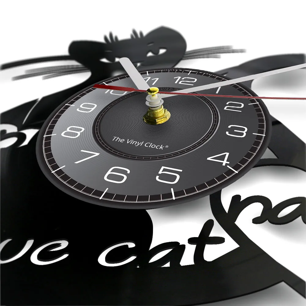 I Love Cat Custom Name Vinyl Record Wall Clock Pet Lovely Kitty Home Decor Meow Kitten Album Personalized Laser Cut Out Watch | Дом и сад