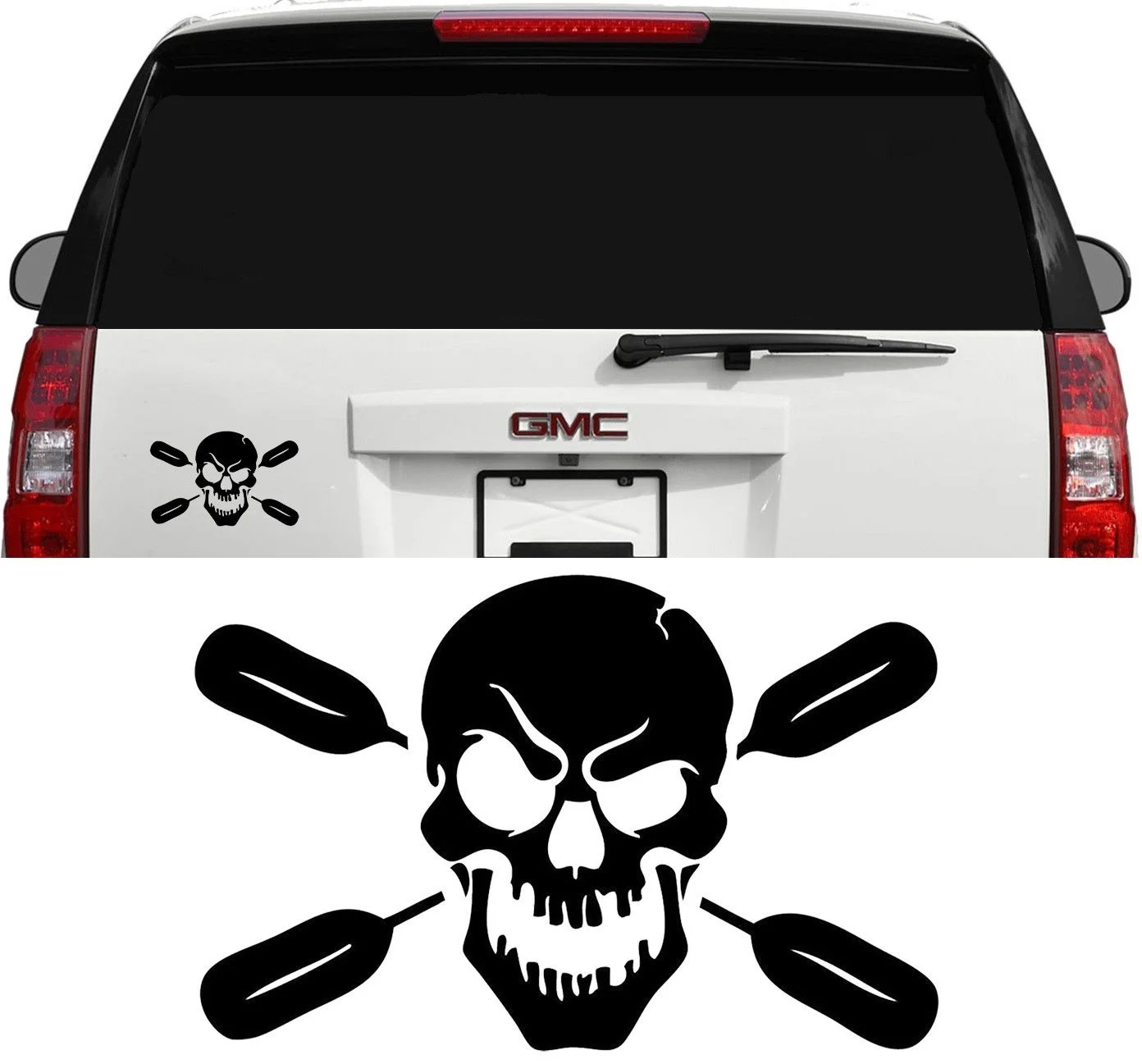 

For 4 IN BLACK SKULL WITH OARS PADDLE VINYL DECAL KAYAK FISHING CAR TRUCK WINDOW