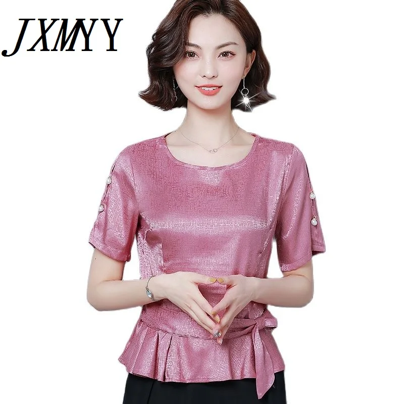 

JXMYYWaist Temperament Top Women Foreign Style High-End Chic Small T-Shirt Women Short-Sleeved Chiffon Shirt 2021
