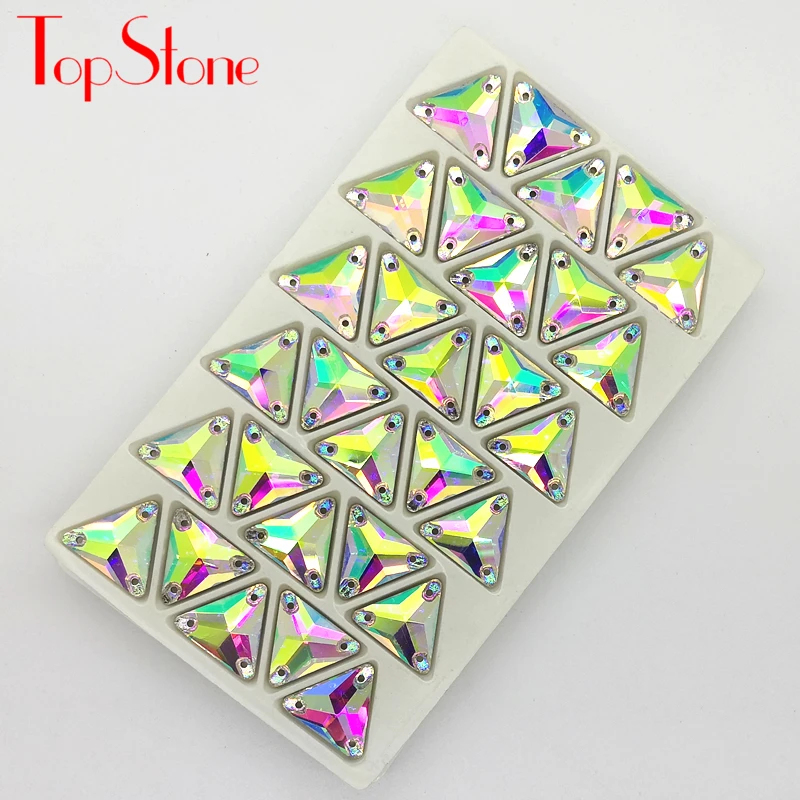 TopStone кристалл AB треугольник пришивные стразы стеклянная плоская задняя часть