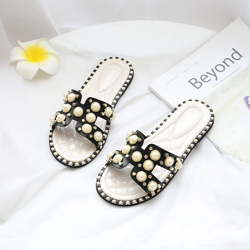 Летние тапочки для девочек VFOCHI инкрустированные жемчугом туфли на плоской