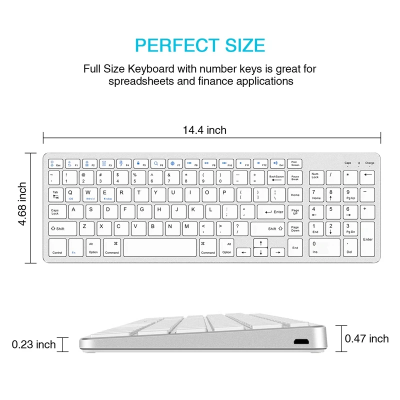 

Wireless Bluetooth Keyboard Rechargeable Ultra-Thin Keyboard with Number Pad for Laptop PC Windows IOS