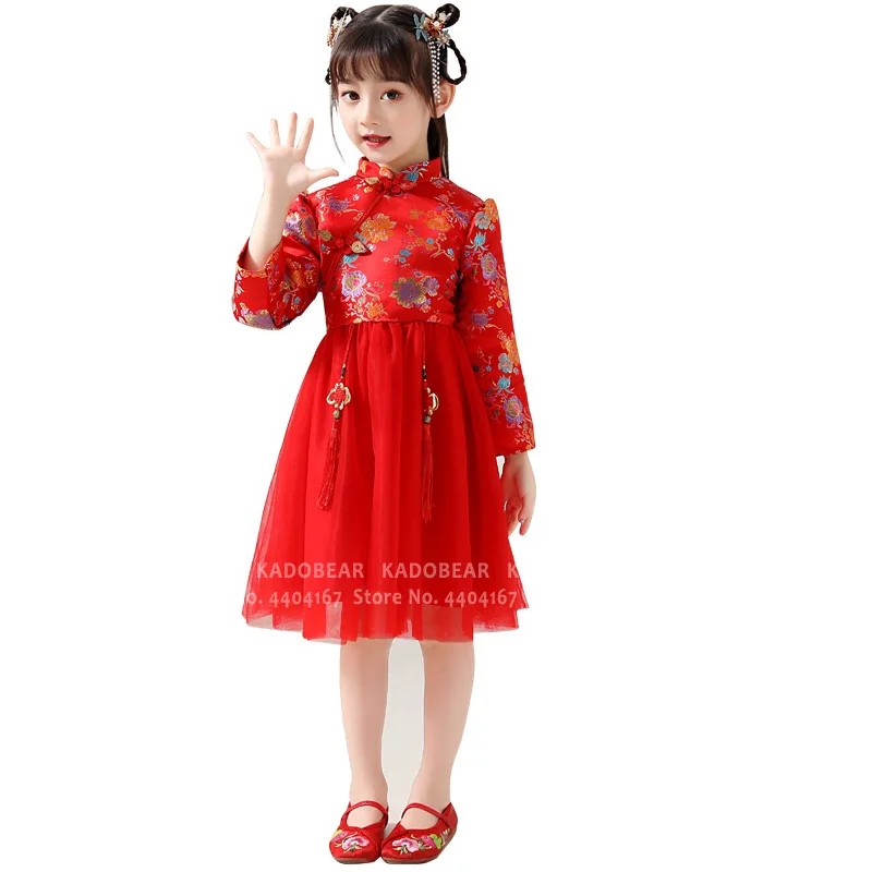 Традиционное китайское платье для маленьких девочек с вышивкой Hanfu Cheongsam детское