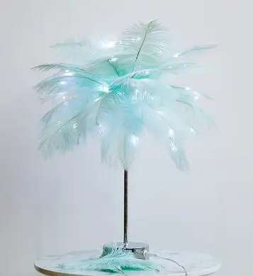 Green3 white light Для девочек, спальни, прикроватная лампа, теплая, маленькая, нордическая, романтическая, креативная, перьевая настольная лампа, свадебная комната - Цвет абажура: Green3 white light