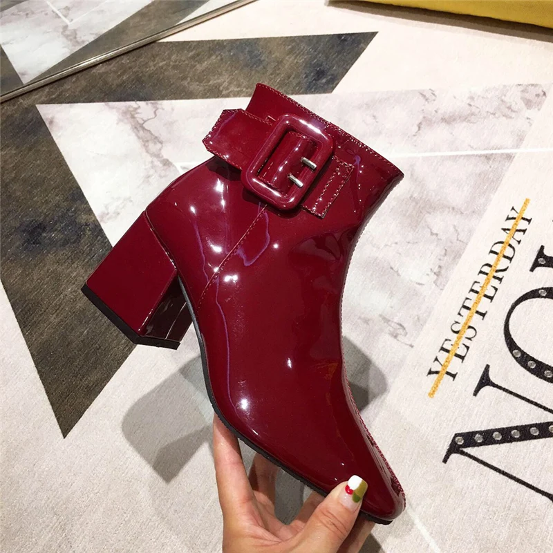 2019 г. Новые Роскошные зимние женские ботильоны из лакированной кожи дизайнерские
