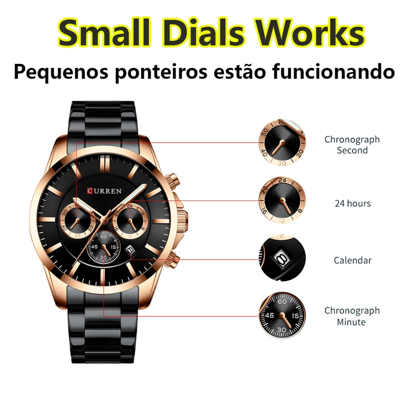 

Curren Male Gold Watches Luxury Brand Business Chronograph Golden Men Watches 2020 Stainless Steel Clock Relogio Masculino