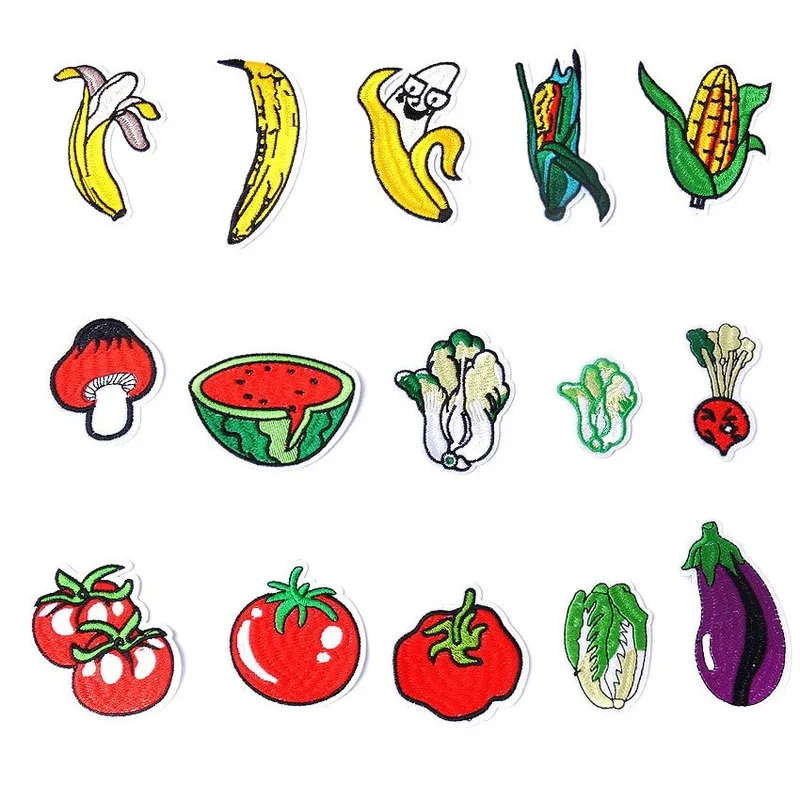 

50pcs/lot Embroidery Patches Letters Clothing Decoration Accessories Cartoon Fruits Vegetables Diy Iron Heat Transfer Applique