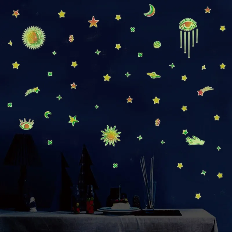 

3 pcs Luminous stars meteor moon Wall Sticker for kids room living room bedroom decoration decals Glow in the dark 3D Stickers