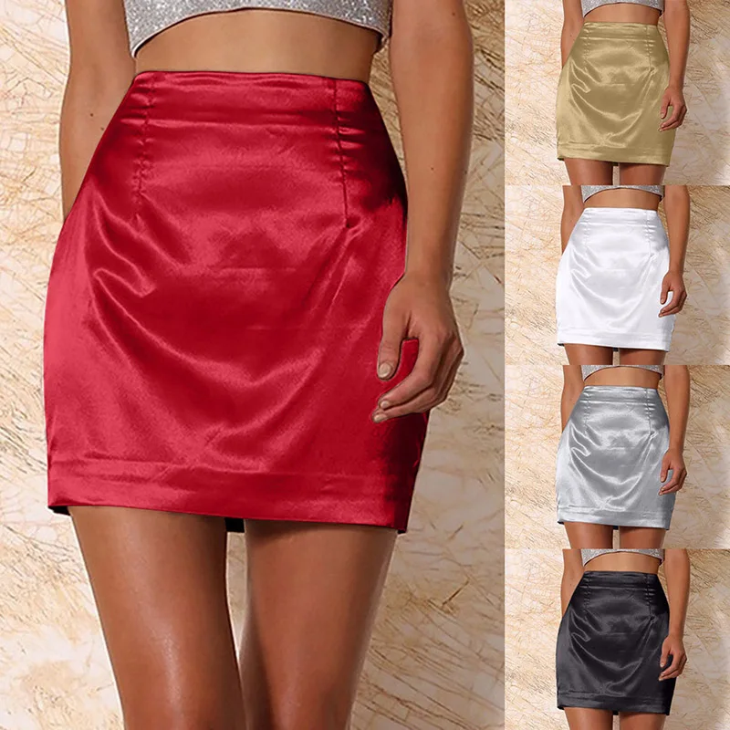 

Sexy Women Mini Skirts Black High Waist Silk Satin Skirt Bodycon Elegant Straight Skirt Femme Clubwear Faldas Mujer Moda 2021
