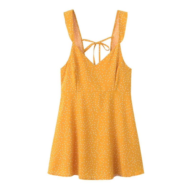 

Sexy V Neck Spaghetti Strap Sleeveless Backless Bandage Mini Dress For Women Summer Causal Vintage Dot Printed Bodycon Dresses