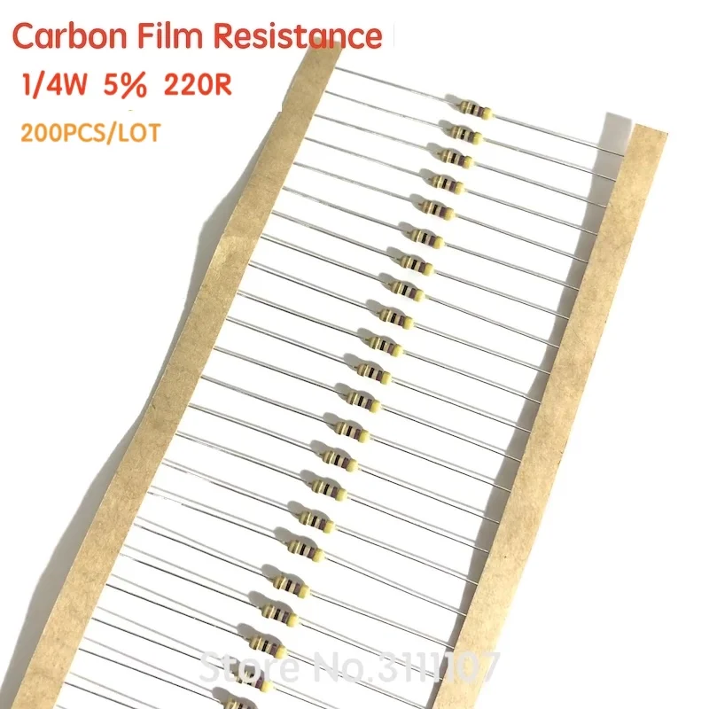 200 шт./лот карбоновые пленочные резисторы 5% погрешность 220 Ом 1/4 Вт 220R