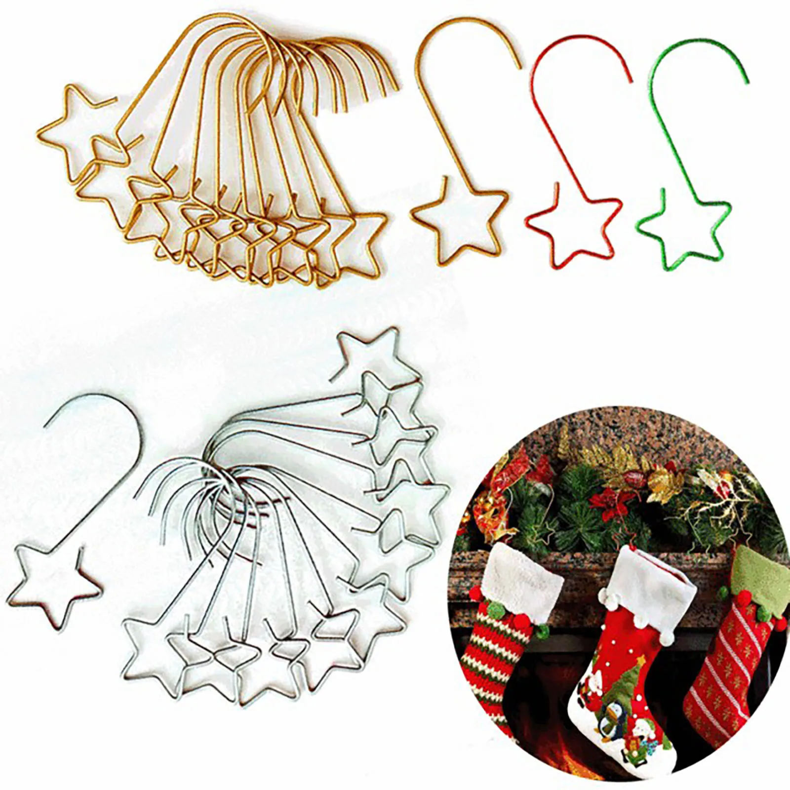 

20 Pieces Christmas Hooks For Tree Decor Ornaments Stainless Steel Star Shaped Hangers Christmas Tree Hooks Xmas Navidad