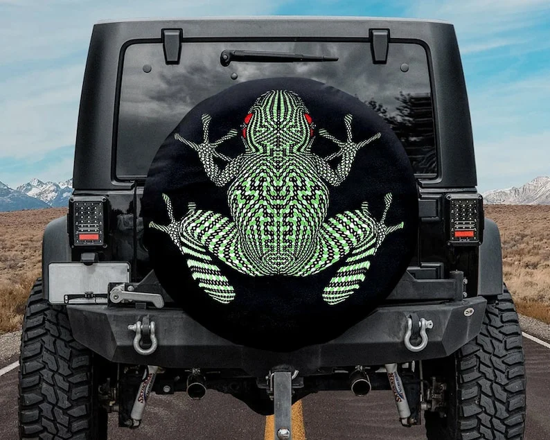 

Trippy Black Style Spare Tire Cover, Trippy Pattern Jeep Spare Tire Cover, Trippy Life gifts, Halloween