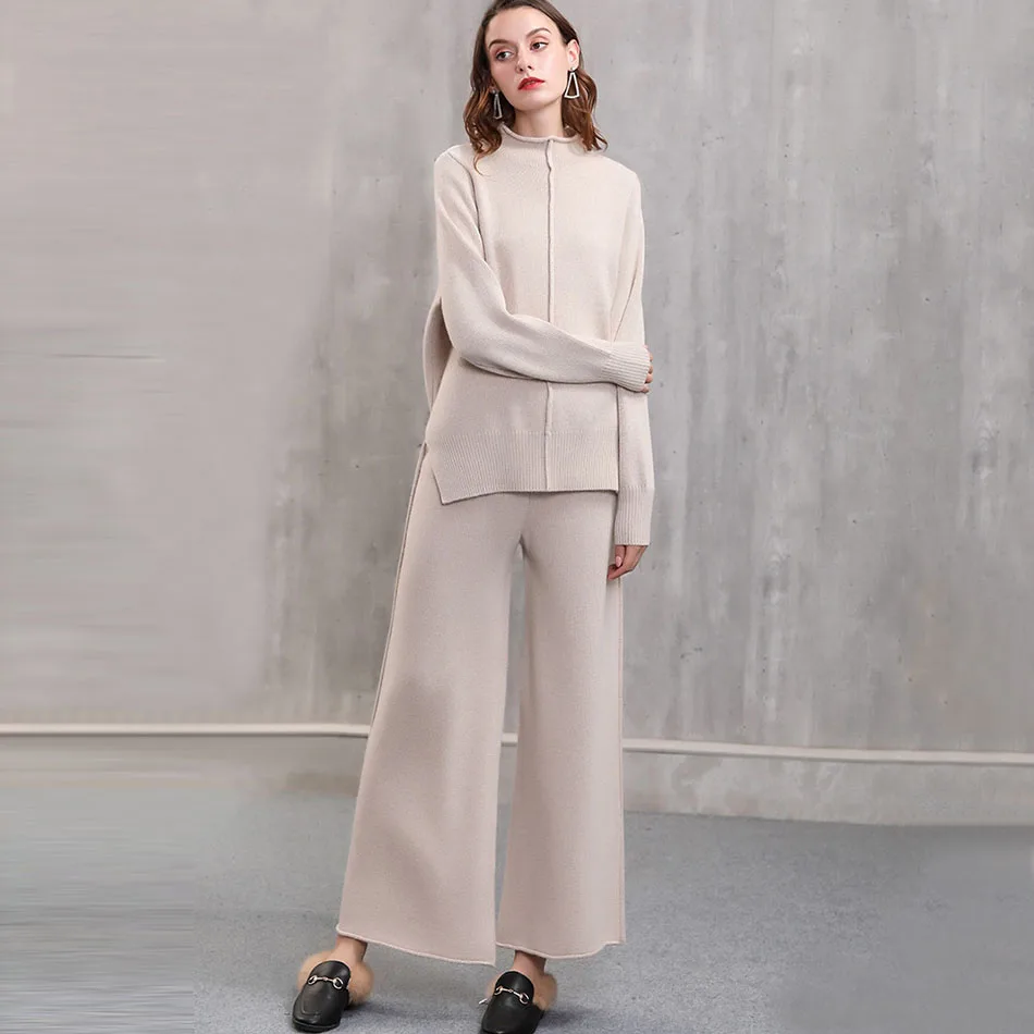 Комплект из двух предметов пуловер свитер спортивный костюм женский вязаный с