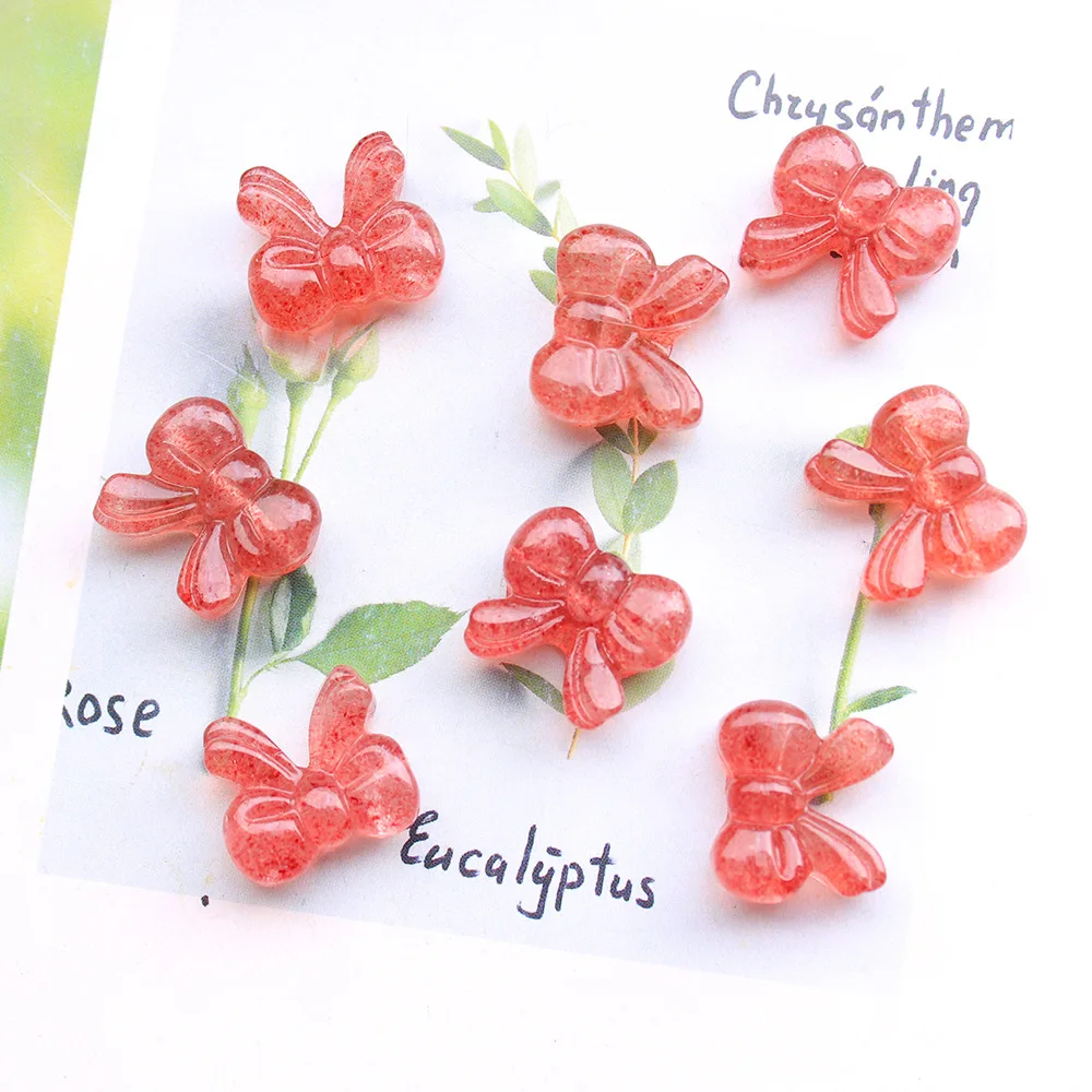 

Natural Strawberry Crystal Carved Bowknot Pendant Through Hole Beads Handmade Crystal Gem Accessories For DIY Jewelry Making