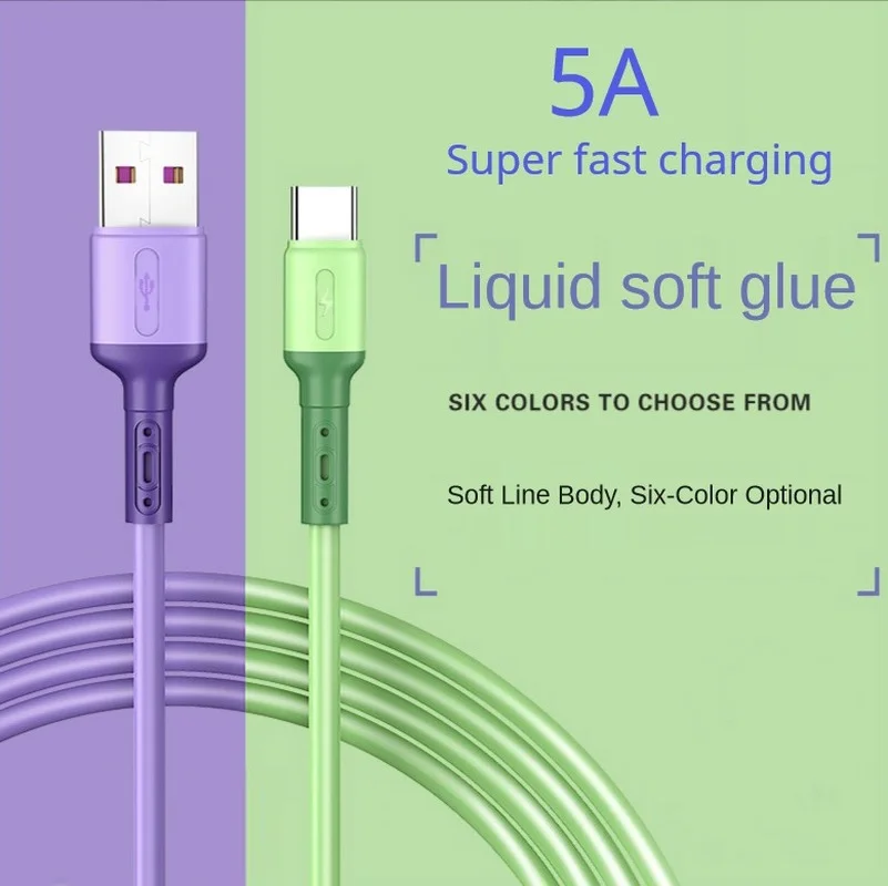Кабель с разъемом USB Type C 5A жидкий силикон кабель Micro для быстрой зарядки Samsung Xiaomi HTC