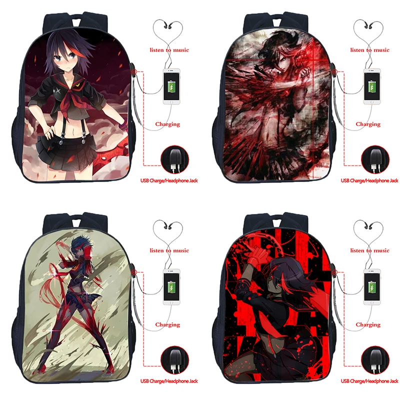 

Рюкзак Kill La Kill Matoi Ryuuko мужской, аниме сумка для ноутбука с USB-зарядкой и двумя плечами, Студенческая школьная сумка