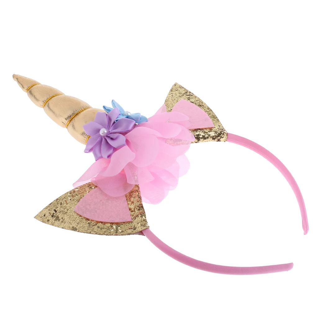 

Glitter Gold/Silver Unicorn Horn Ears Headband Party Fancy Dress Accessories
