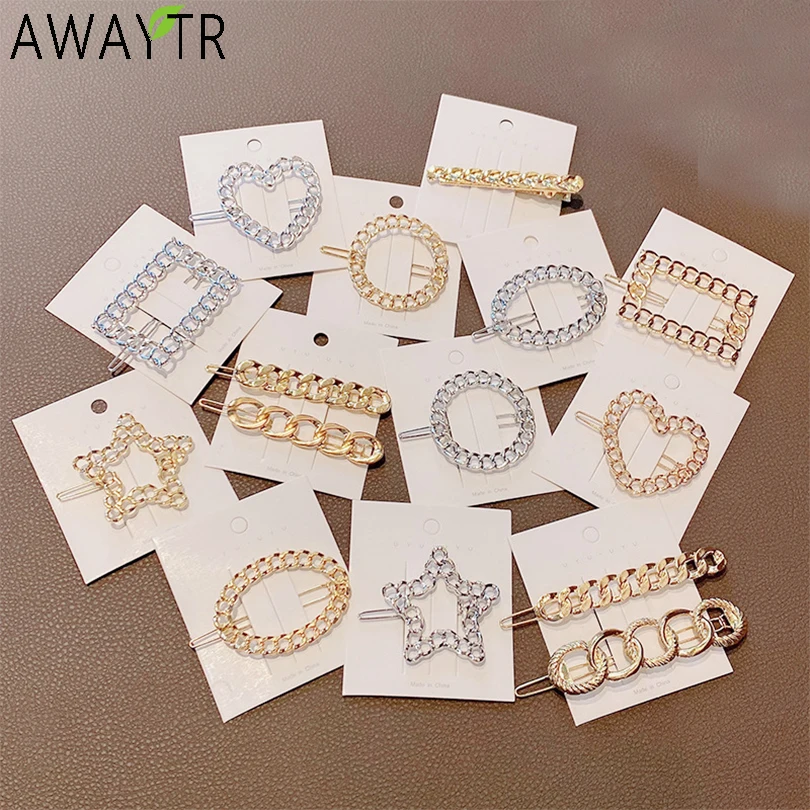

New Women Elegant Gold Silver Geometric Hollow Metal Hair Clips Sweet Simple Hairpin Barrettes Headband Fashion Hair Accessories
