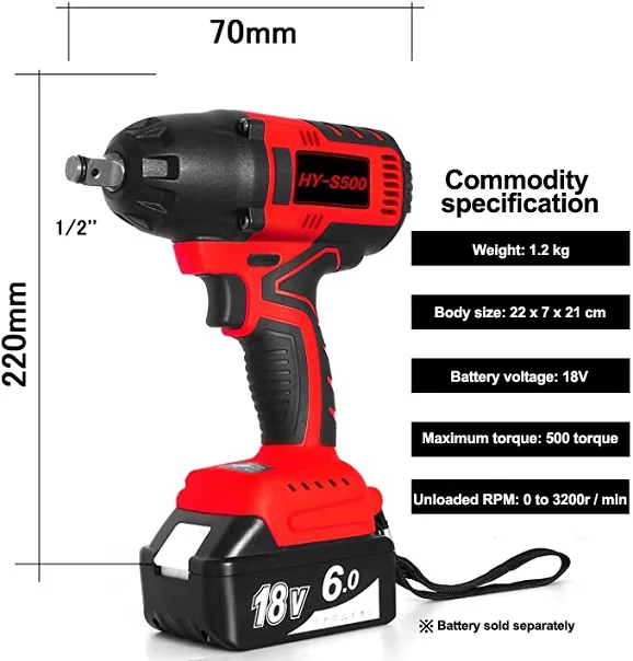 

Brushless Electric Impact Wrench S500 600Nm Torque For Makita 18v Batter Rechargeable 1/2 Socket Household Drill with LED Light