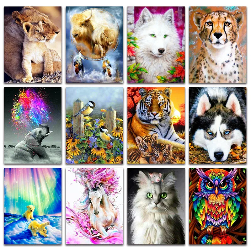 Алмазная вышивка мозаика с животными леопард слон собака волк тигр лошадь кошка