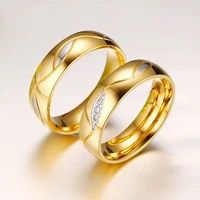 new fashion luxury golden couple stainless steel ring korean version trend zircon anniversary man and women rings gift jewelry