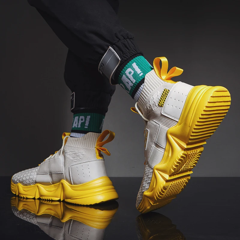 

2020 New Style Men's Shoes Trend All Season Men's Leisure Trend Shoes Socks Fly Woven High Top Board Flat shoes Sneakers Men